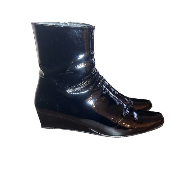Stuart Weitzman Black Patent Wedge Heel Boots - Size 8.5 - Picture 6 of 13